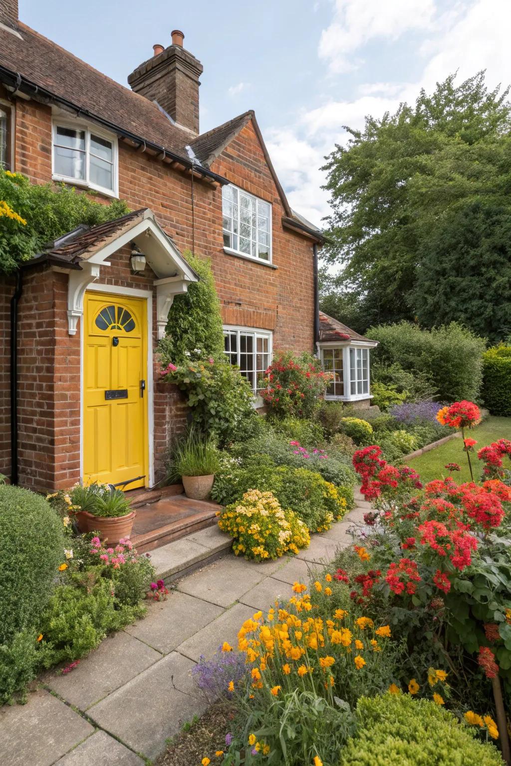 A vibrant front door infuses individuality into your brick house.
