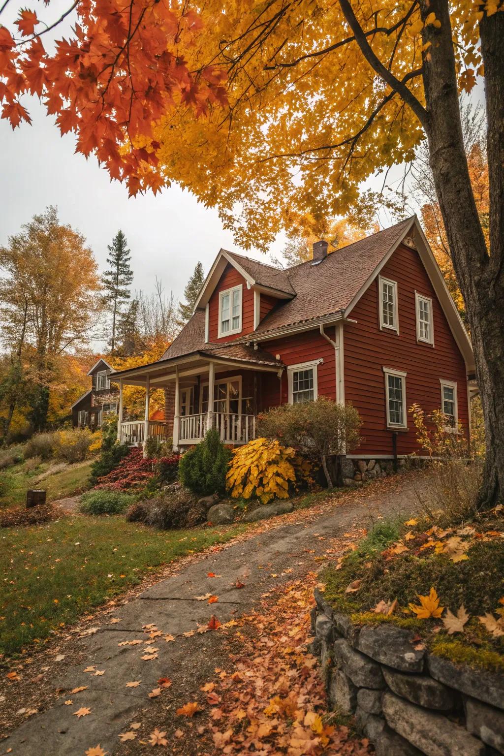 Comforting reds and browns for a cozy feel.