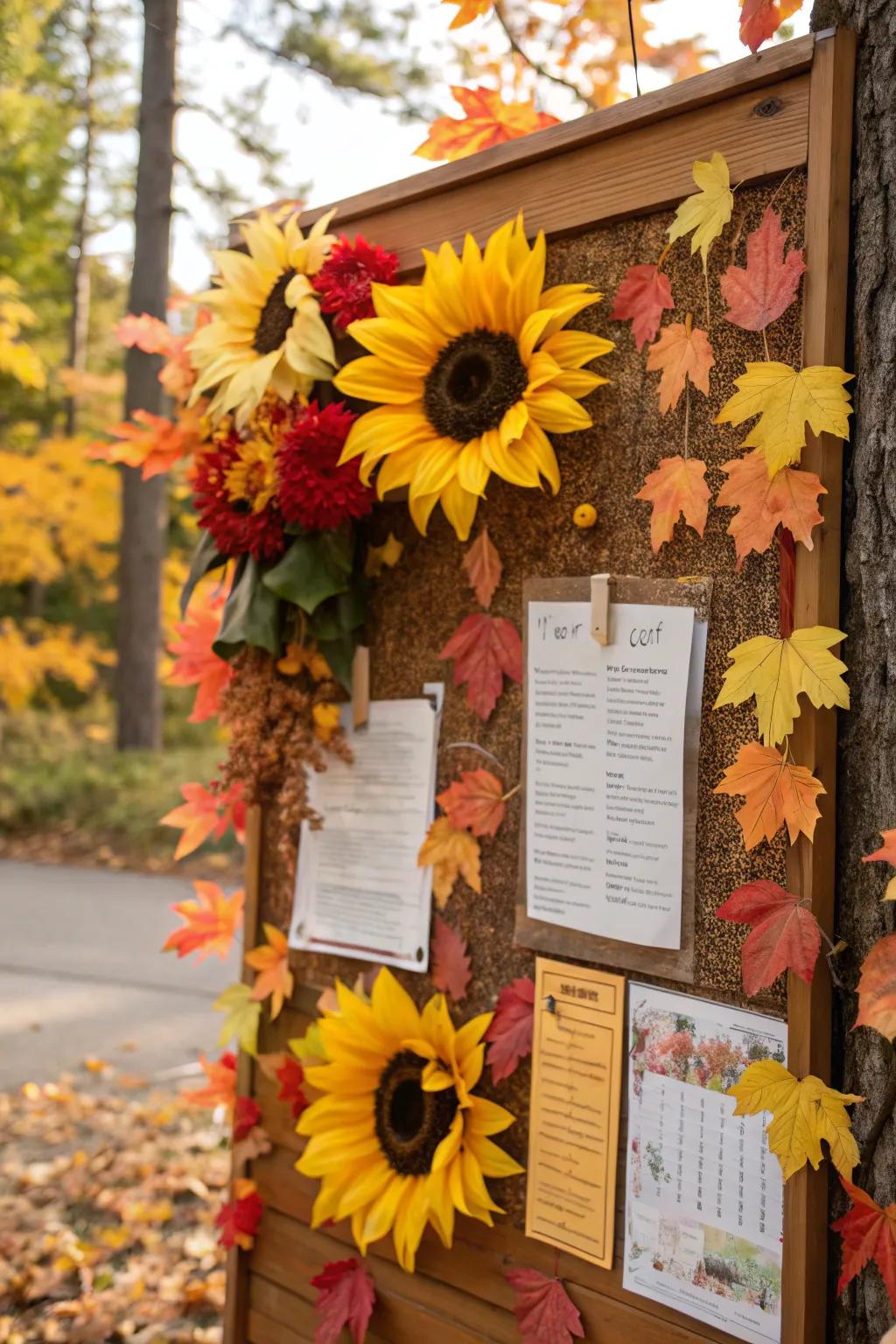 Sunflowers bring a cheerful radiance to this fall bulletin board.