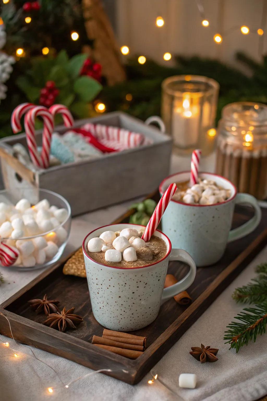 Warm up with a delightful hot chocolate bar stocked with festive toppings.