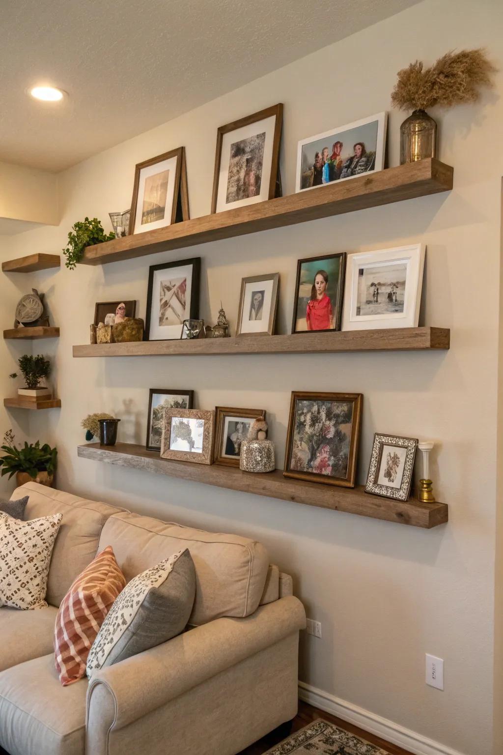 Suspended ledges offer a flexible photo presentation.