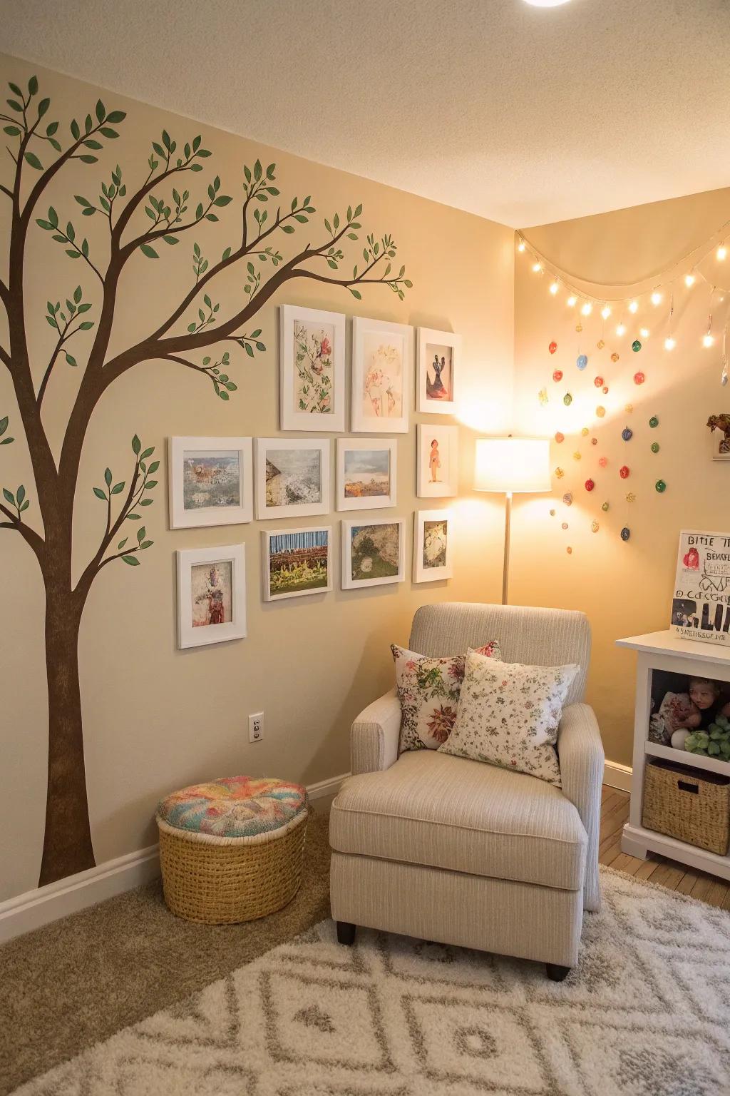 Delightful wall stickers enhance family photos.