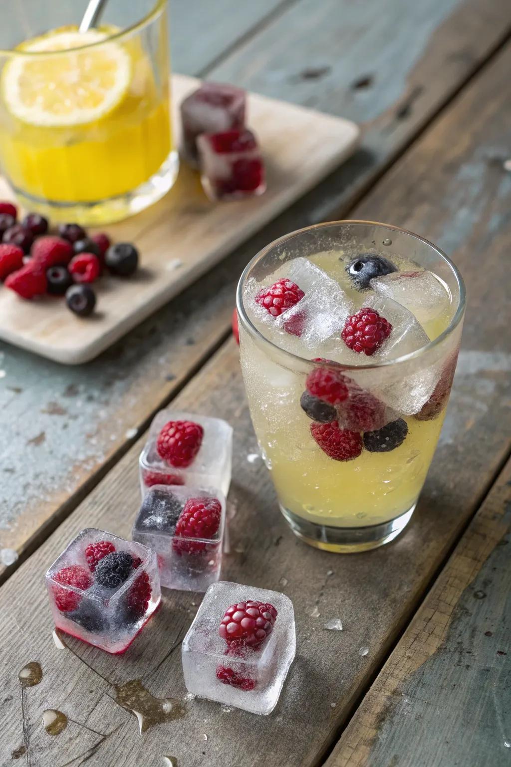 Berry ice cubes for a saccharine, colorful accent.