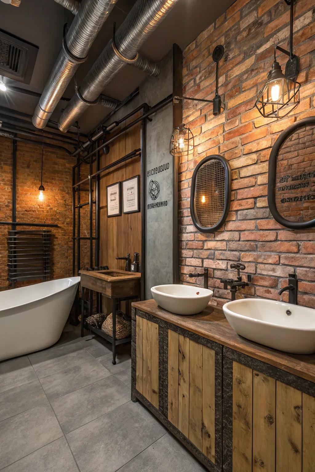Industrial-style accessories infuse a hint of rustic allure into this bathroom.