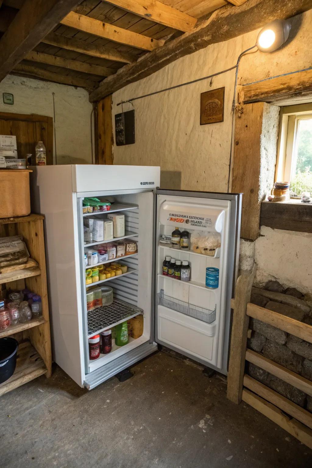 A mini chiller keeps perishables fresh and ready.