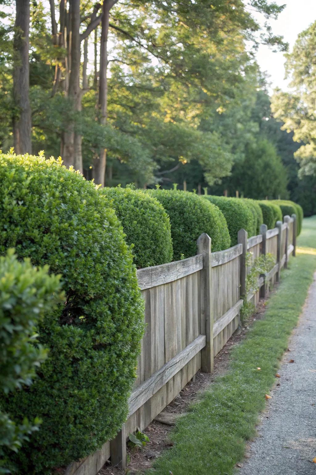 A wall of shrubs provides constant privacy and greenery.