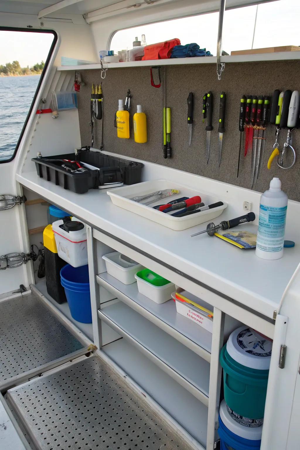 Keep your cleaning must-haves organized using built-in shelves.