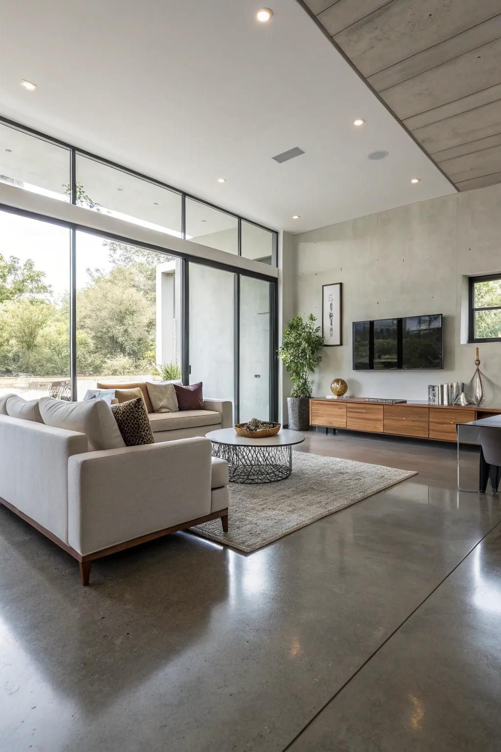 Industrial sophistication with polished concrete floors.