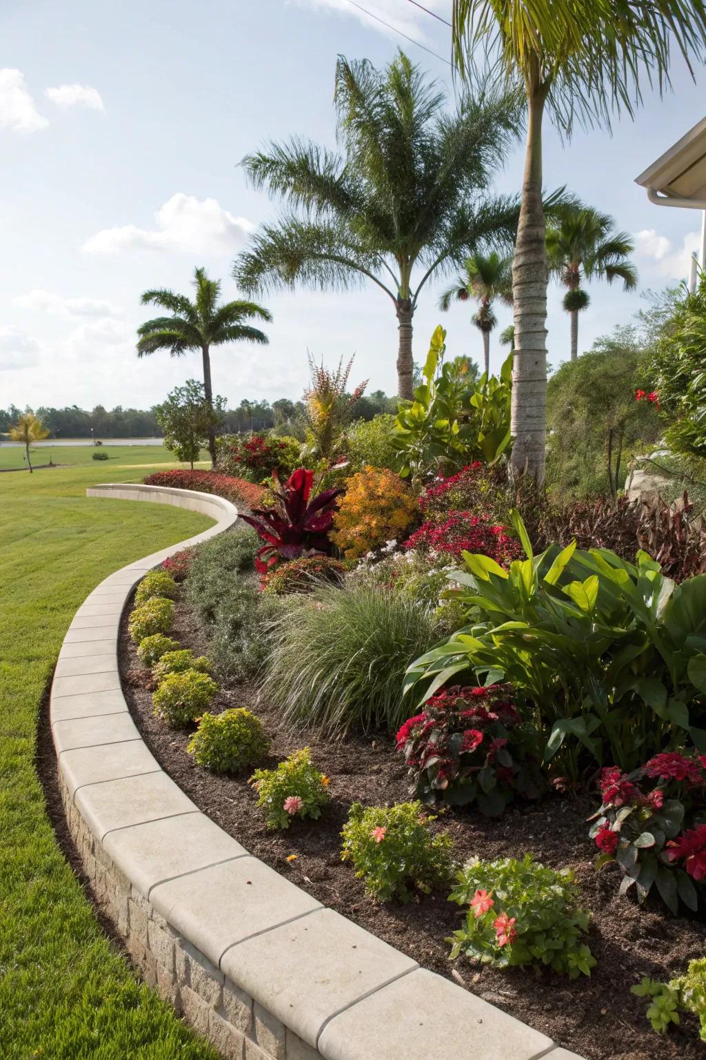 Arched trim creates a fluid transition between outdoor space segments.