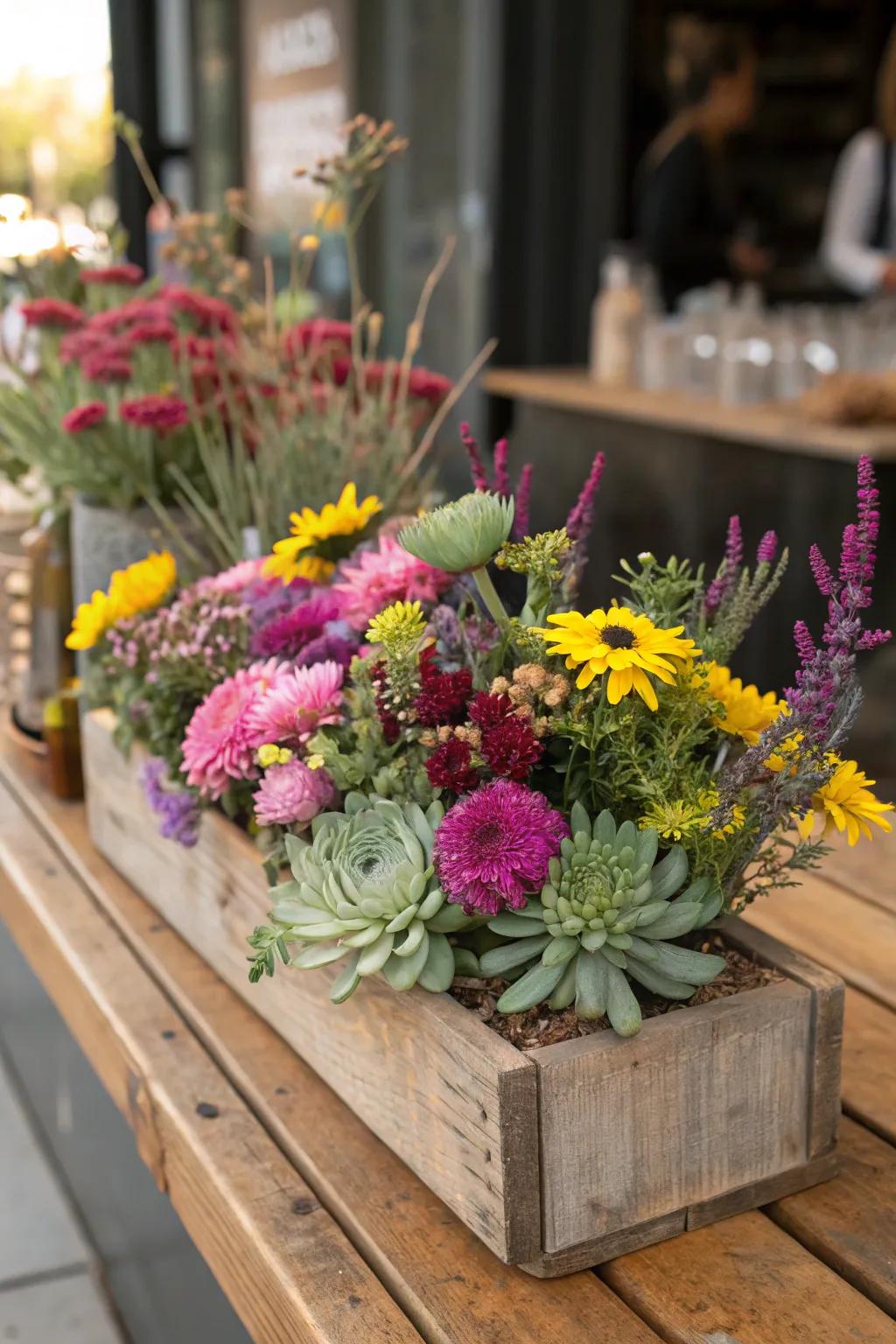 Combine fresh and preserved flowers for a singular presentation.