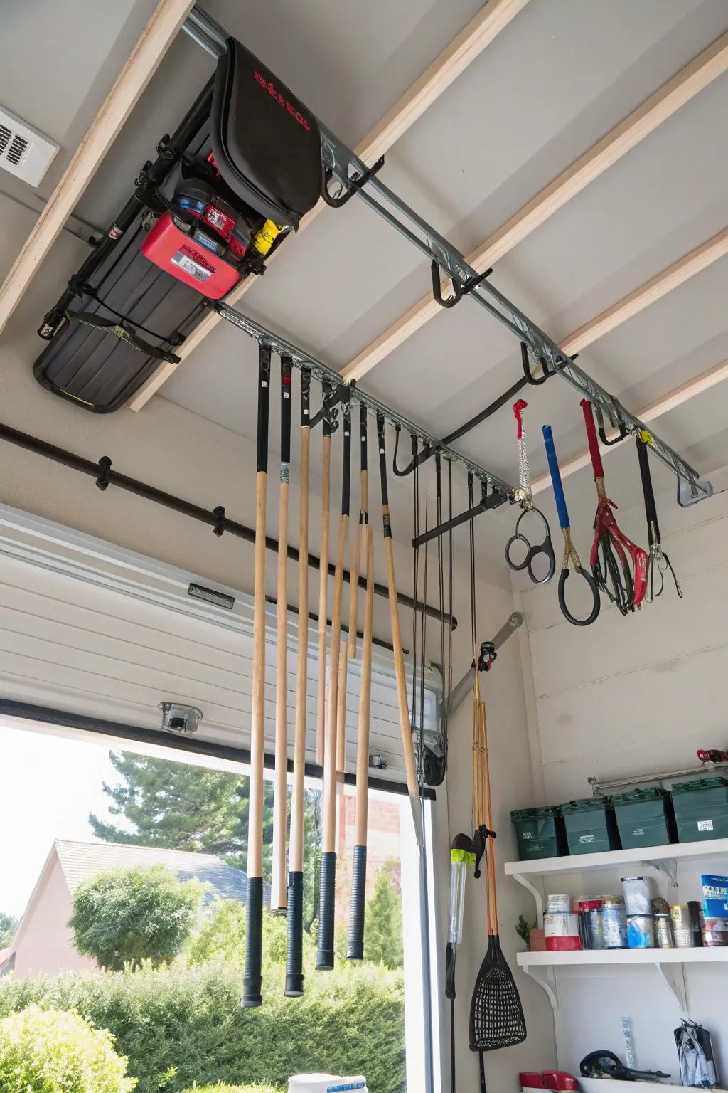 Under-ceiling storage maximizes space usage.