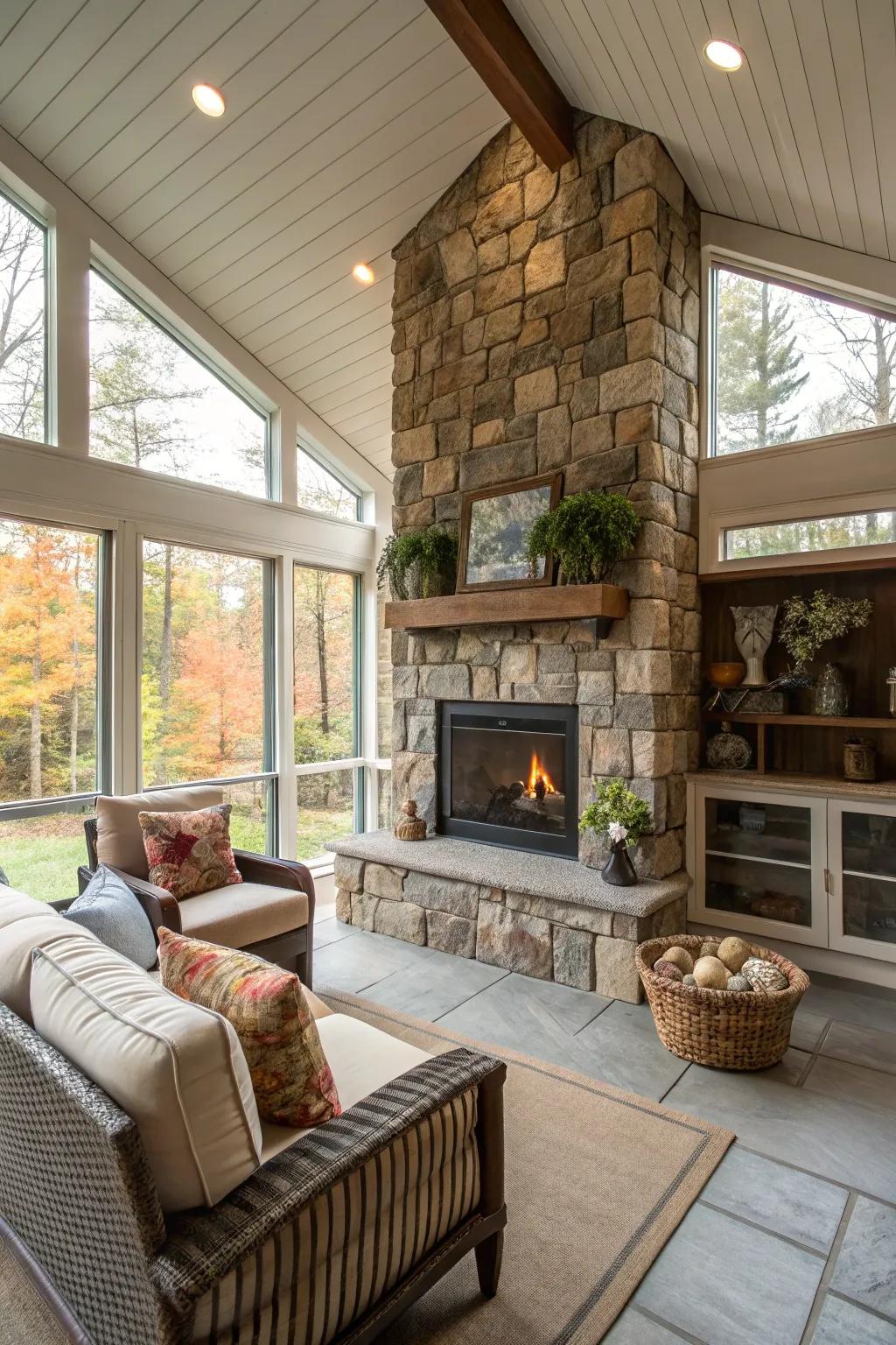 A fireplace that provides warmth and becomes a cozy gathering spot.