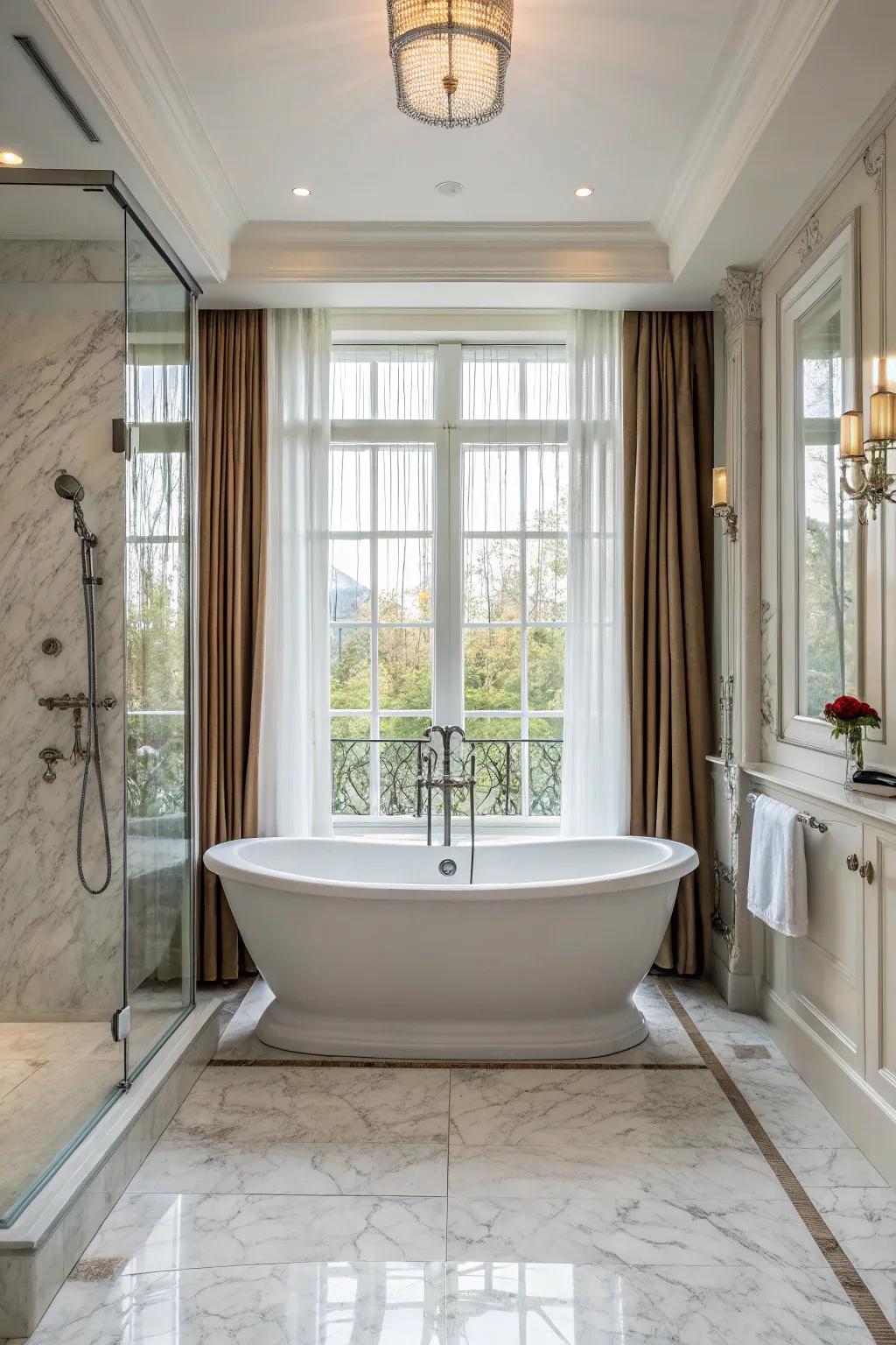 A harmonious blend of classic and contemporary elements in a bathroom.