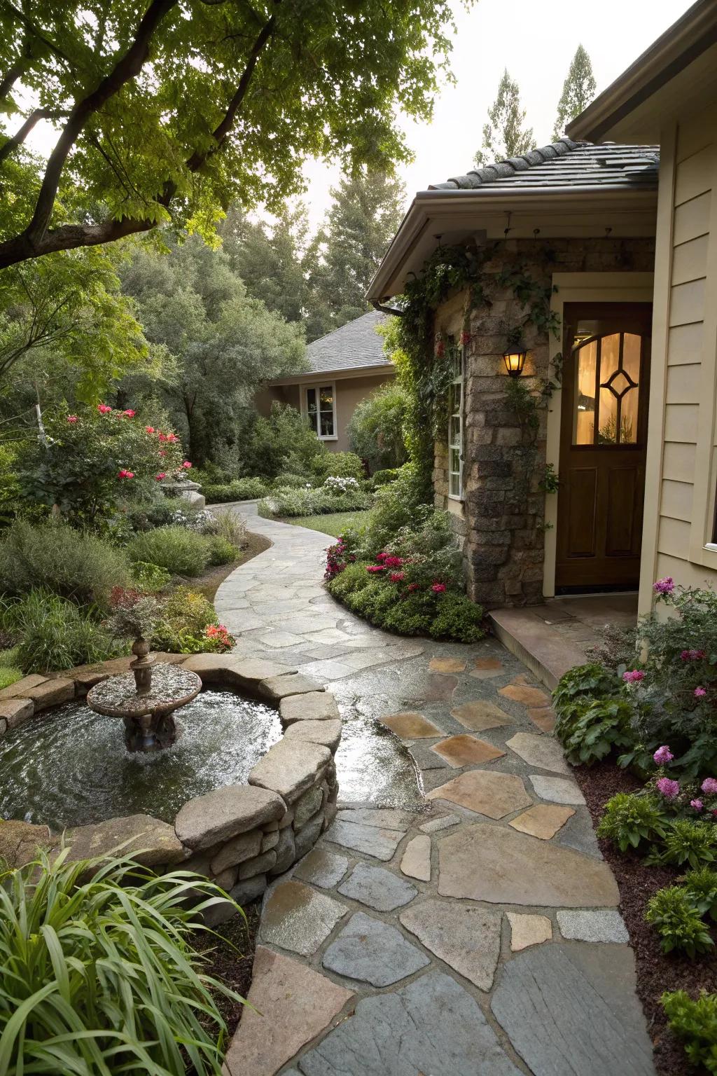 Pure stone pavers for a sophisticated and grounded entrance.