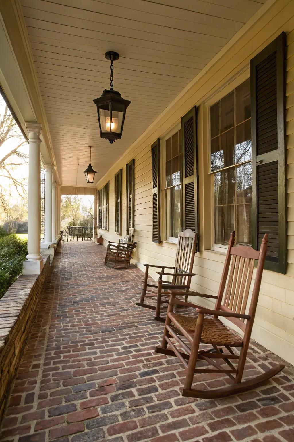 Brick flooring imparts an inviting and classic charm to porches.