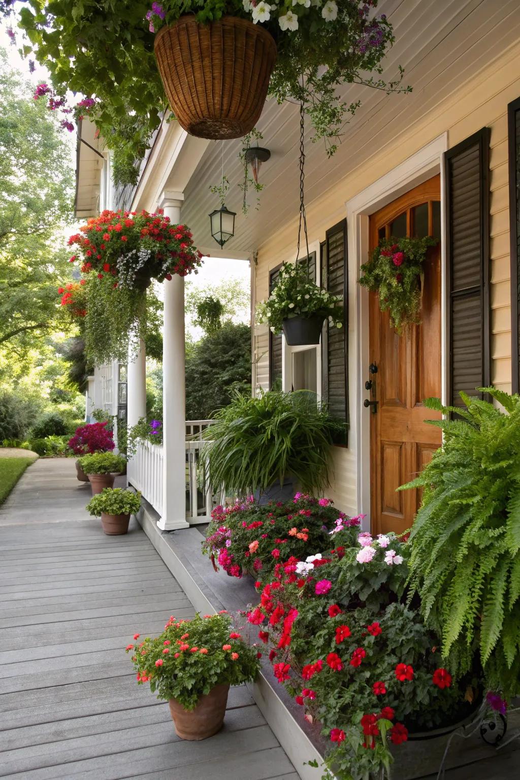 Profuse vegetation cultivates a revitalizing verandah area.