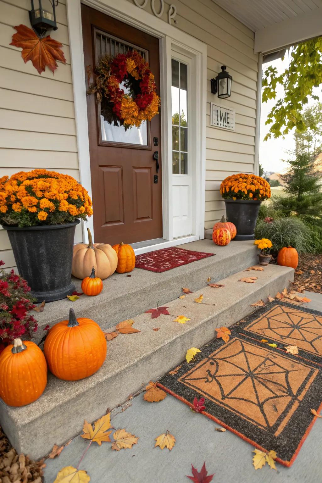 Seasonal floor coverings introduce a festive accent to your porch.