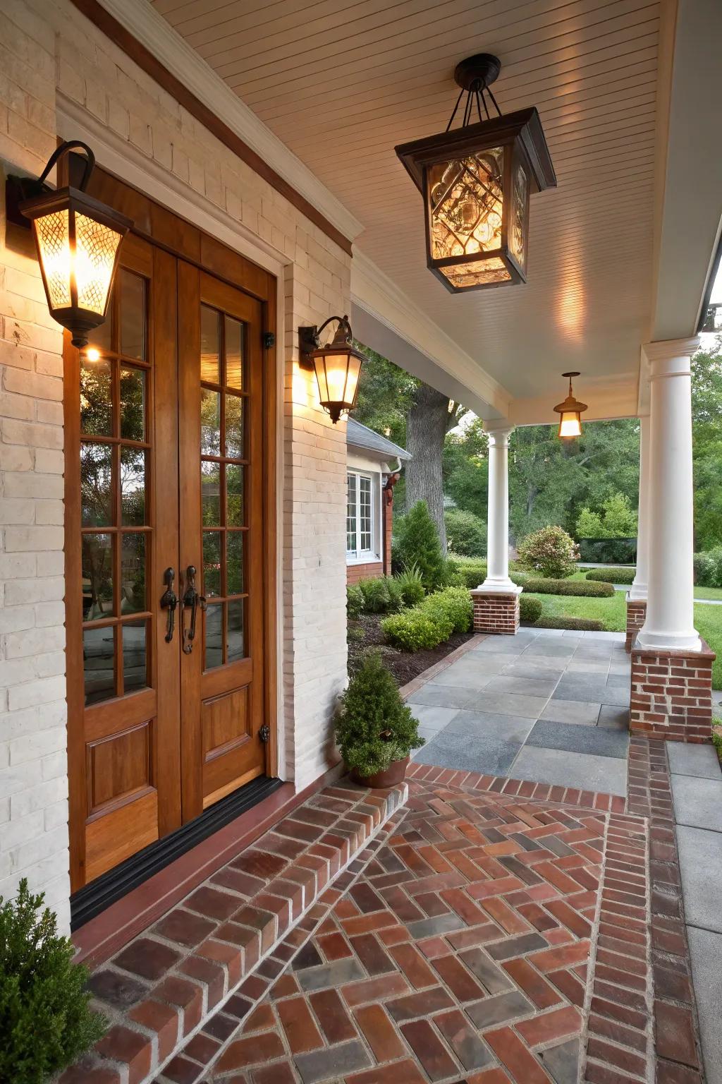 Blending materials such as brickwork and paving crafts an eye-catching contrast.