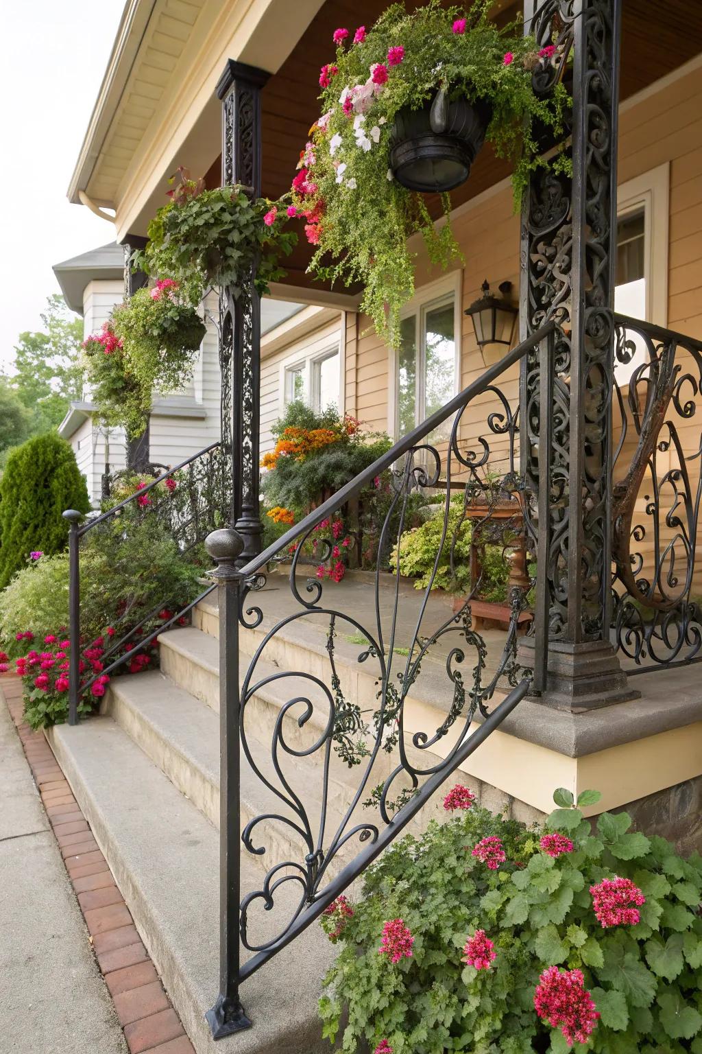 Nature-inspired metal railings merge effortlessly with the garden.