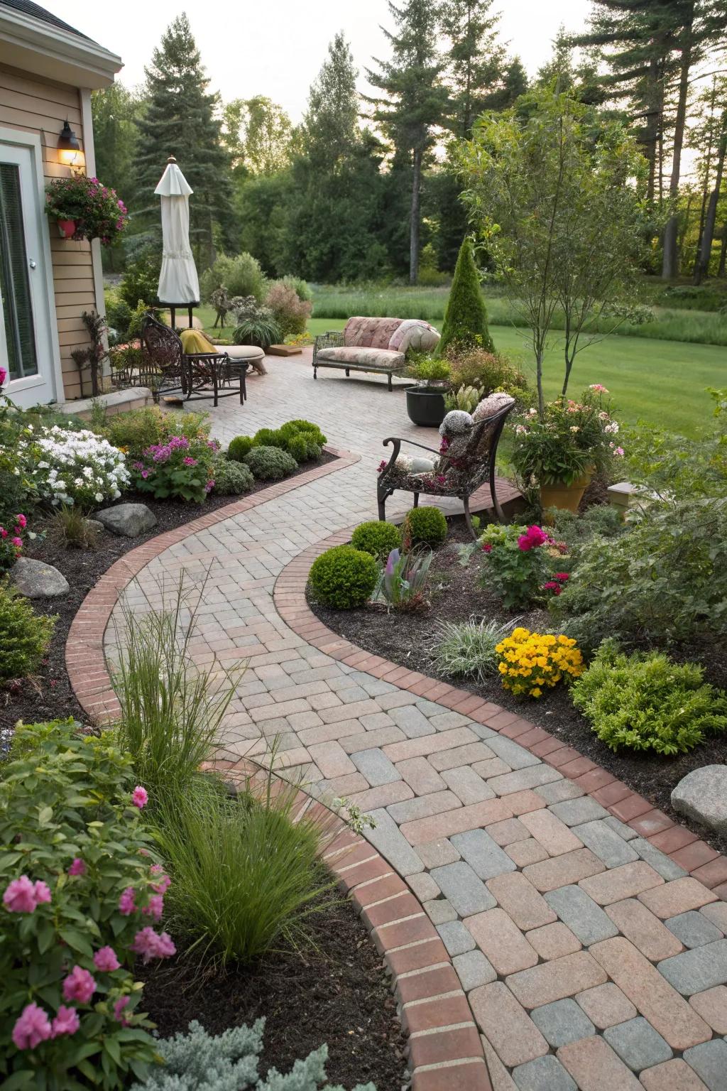 Curved brick designs give the landscape a dynamic appeal.