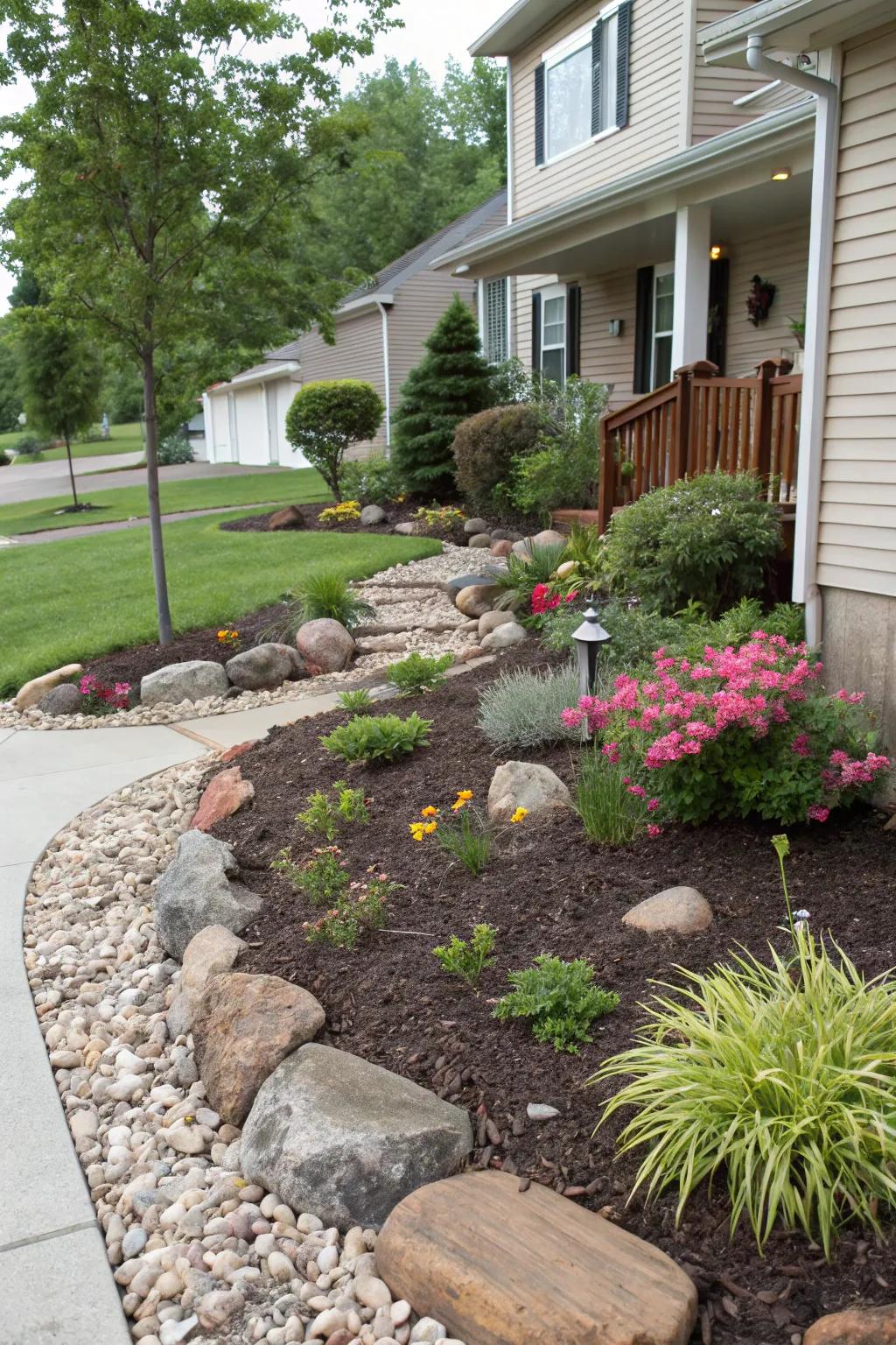 Ground cover introduces feel and juxtaposition to rock sceneries.