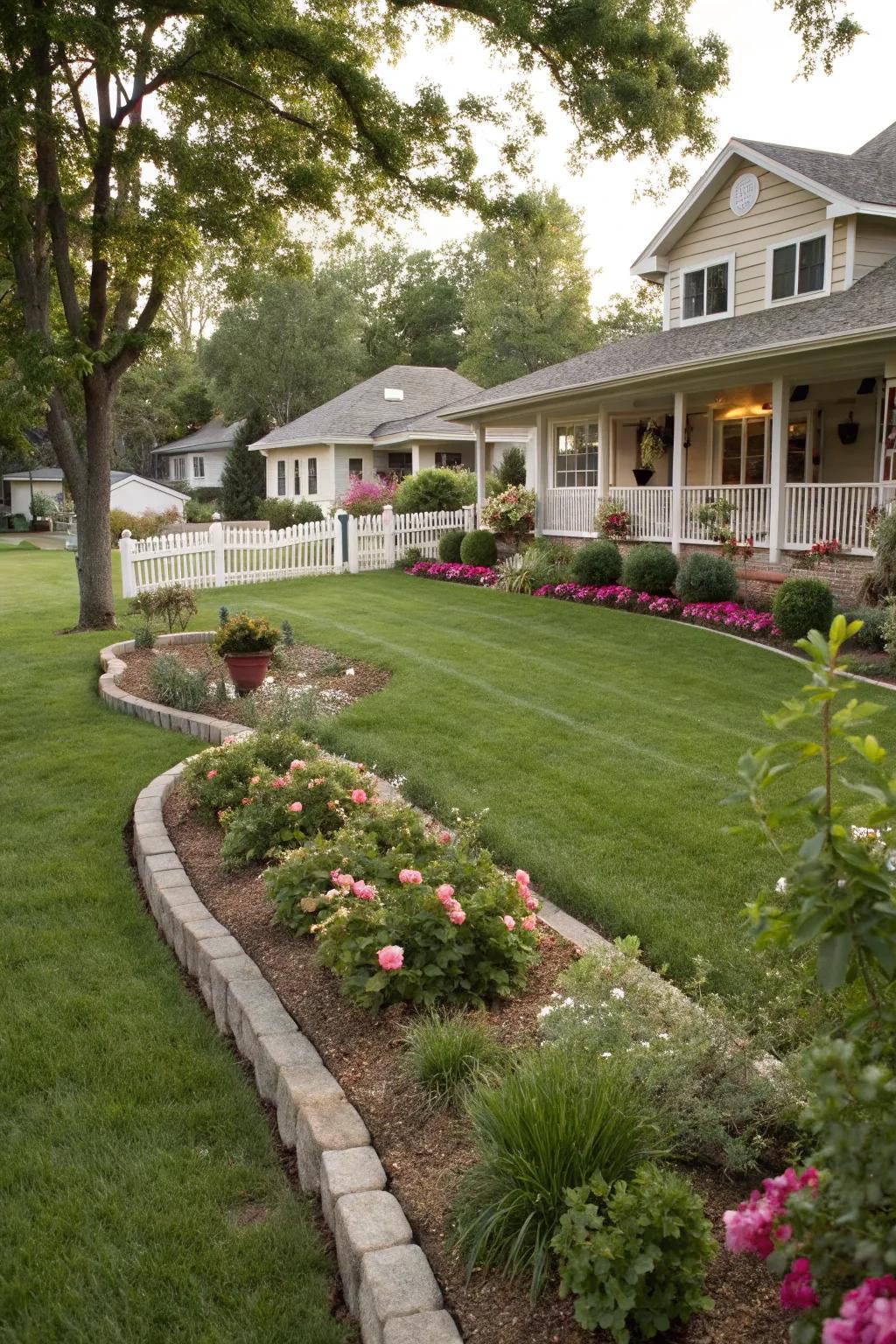Expansive lawn area creating spaciousness in a ranch front yard