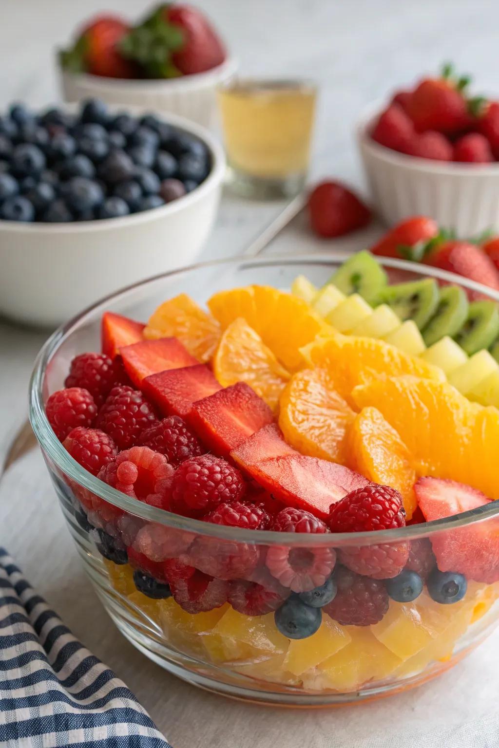 A prism of colors makes this fruit presentation visually striking and appetizing.