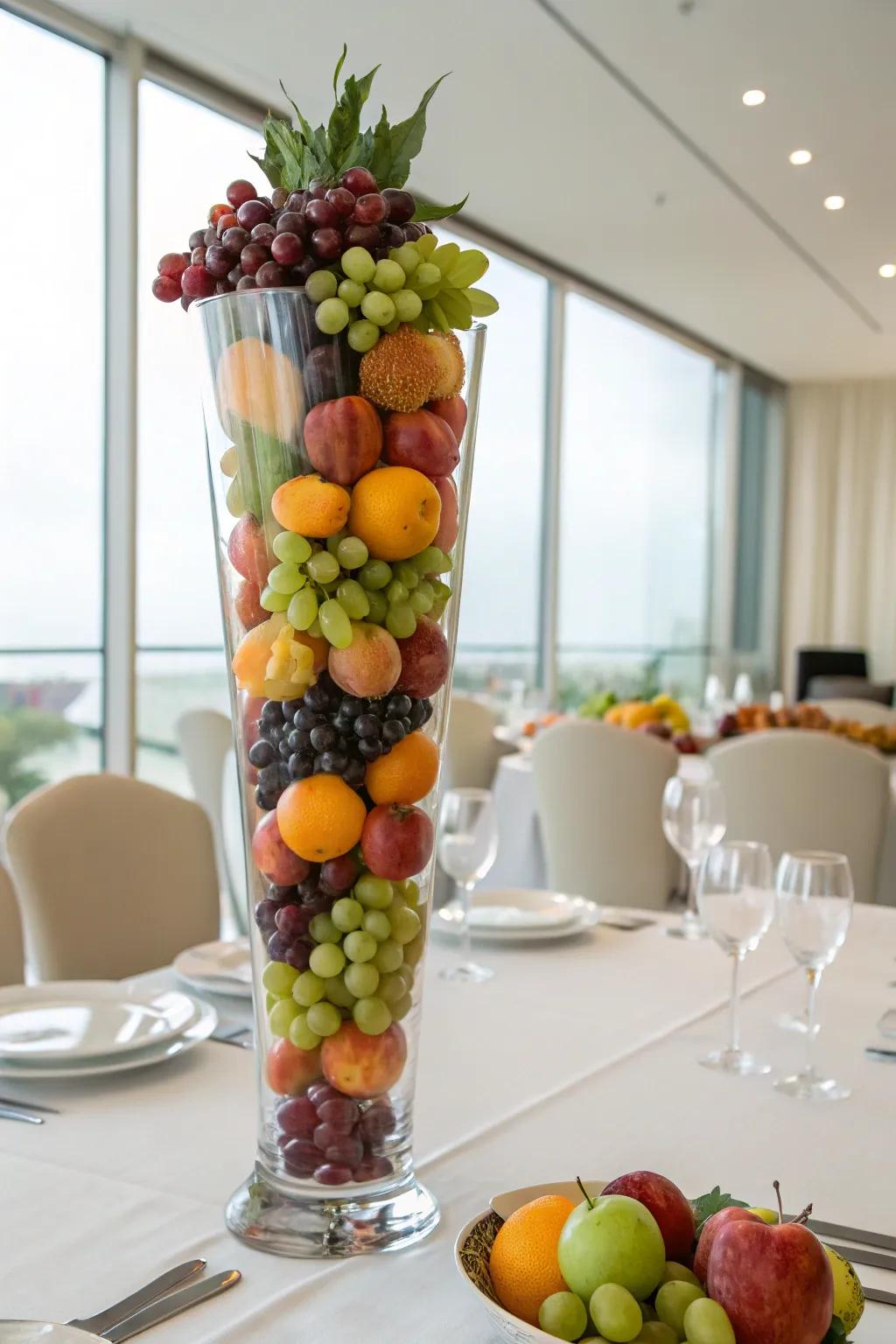 An elegant fruit centerpiece that adds height and style.