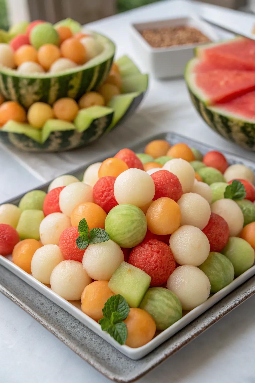 An assortment of melon orbs introducing a playful aspect to any gathering.