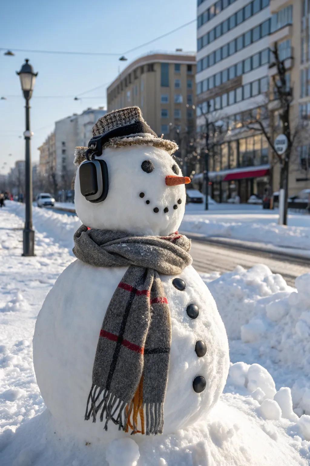 A snow figure prepared for a winter fashion presentation.