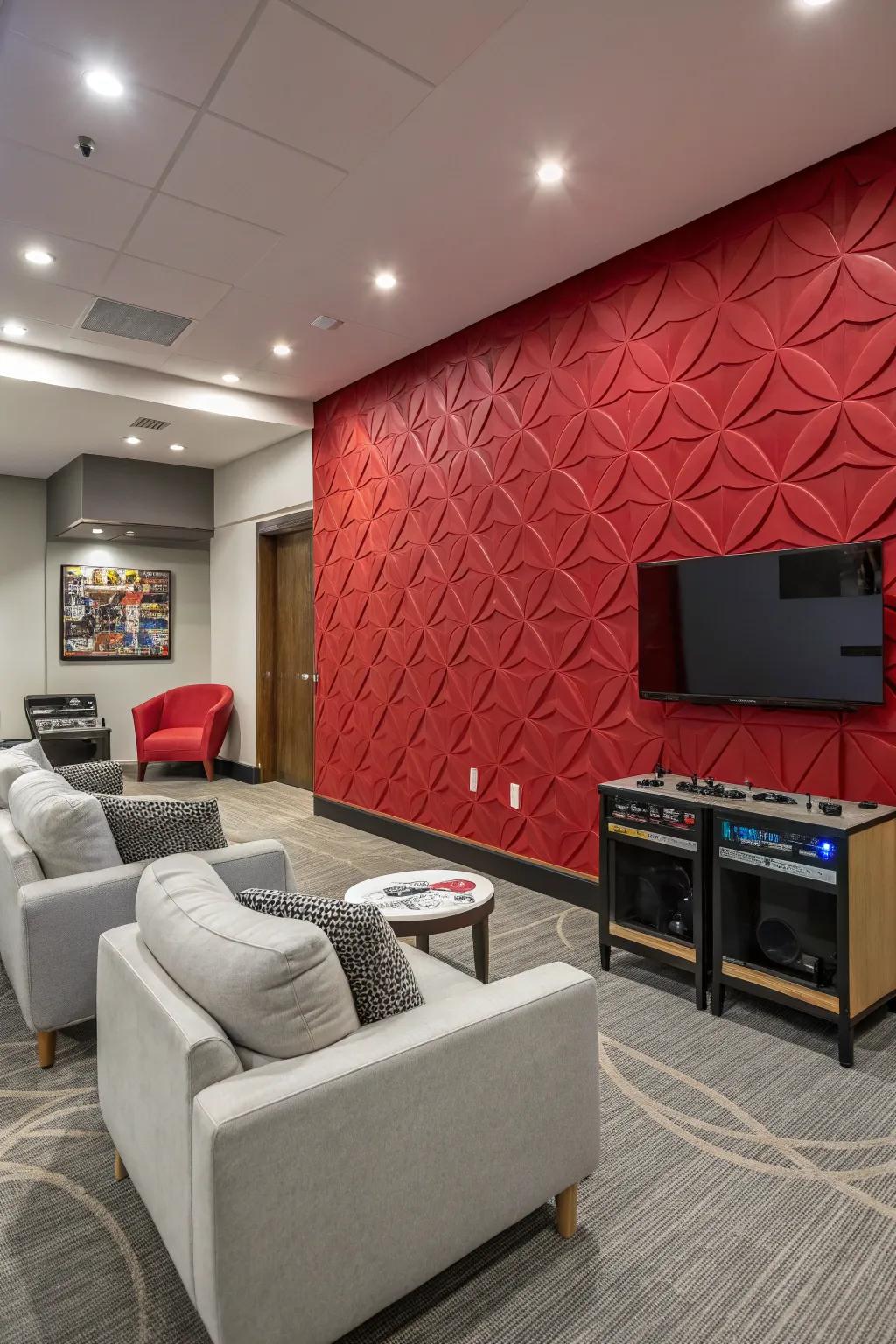 Your game room will be more exciting and daring with a red accent wall.