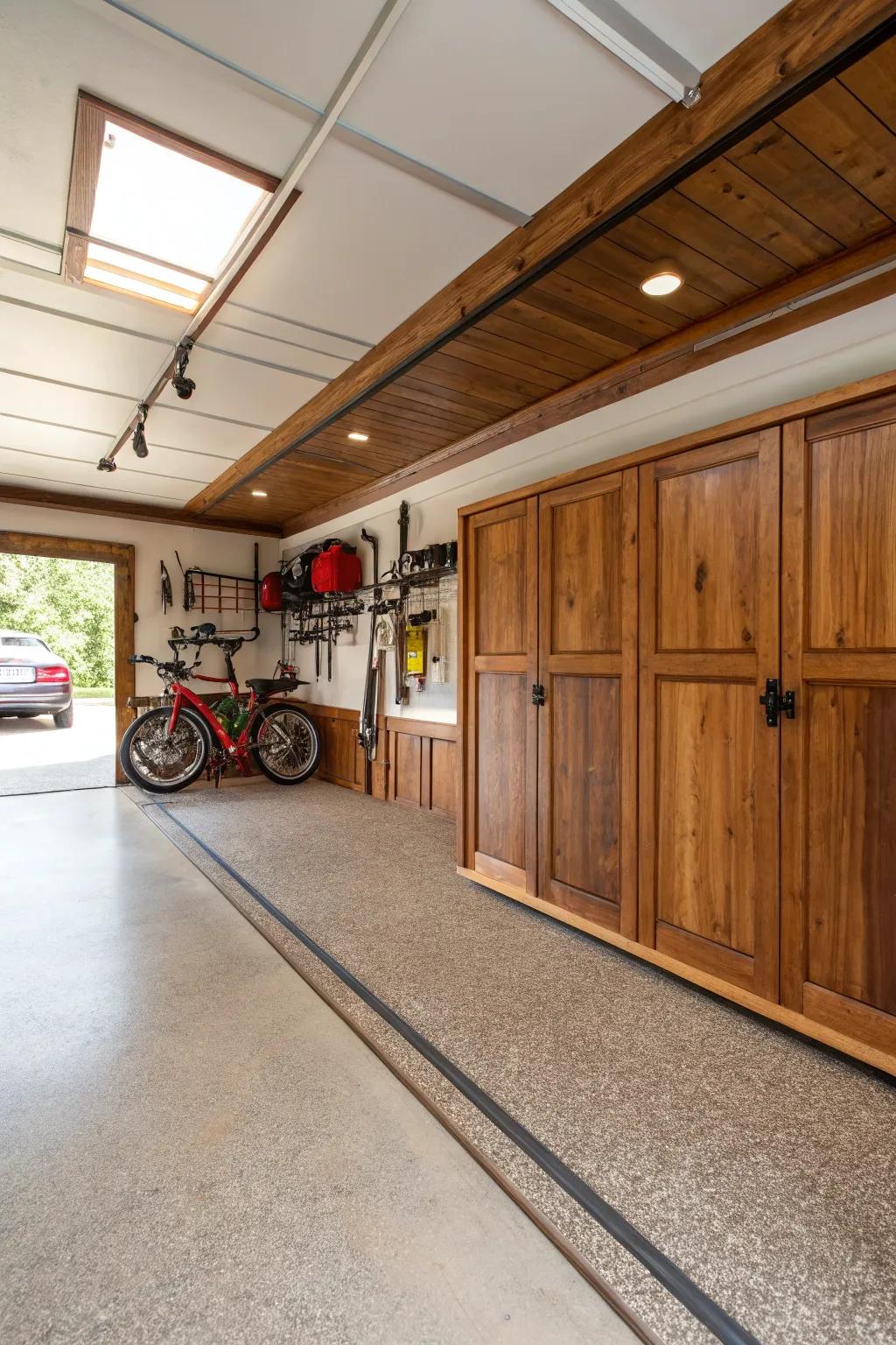 Bespoke wood baseboards bring warmth and individual flair to your garage.