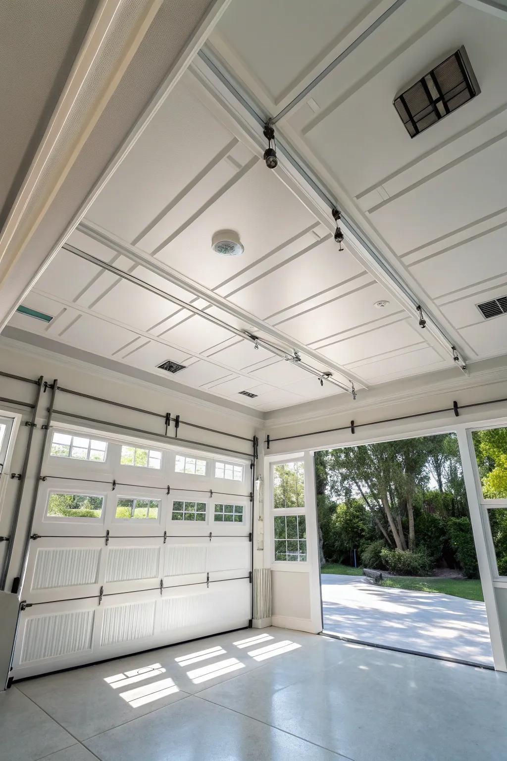 Plastic paneling brightens your garage while remaining simple to maintain.