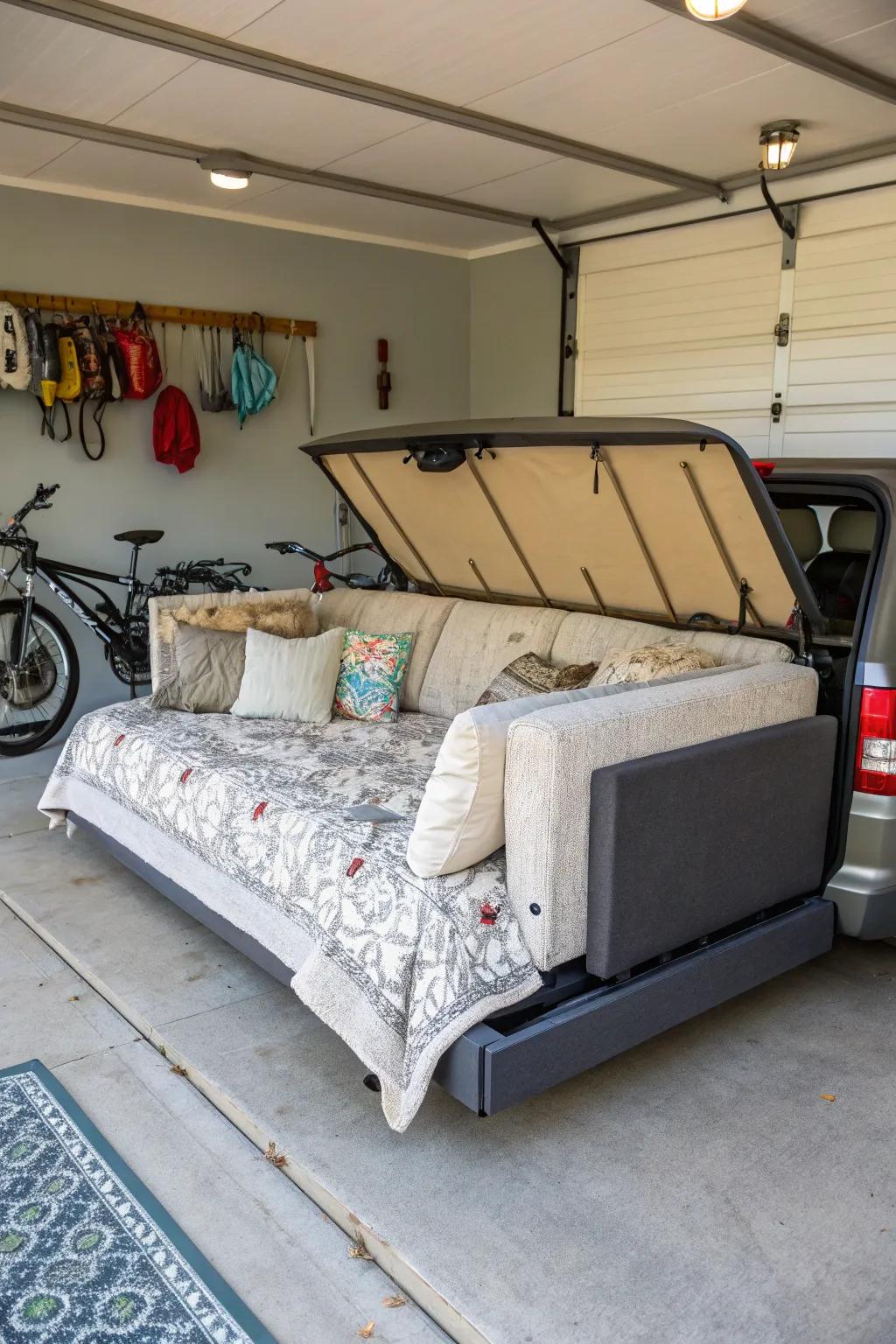 Transformable seating offers versatility, turning your garage into a multipurpose area.