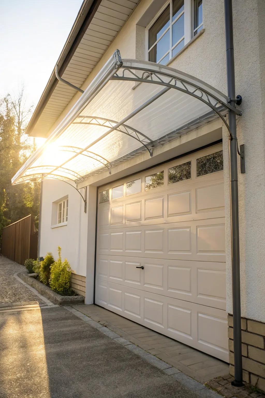 Modern resin panel shelter with light-diffusing qualities.