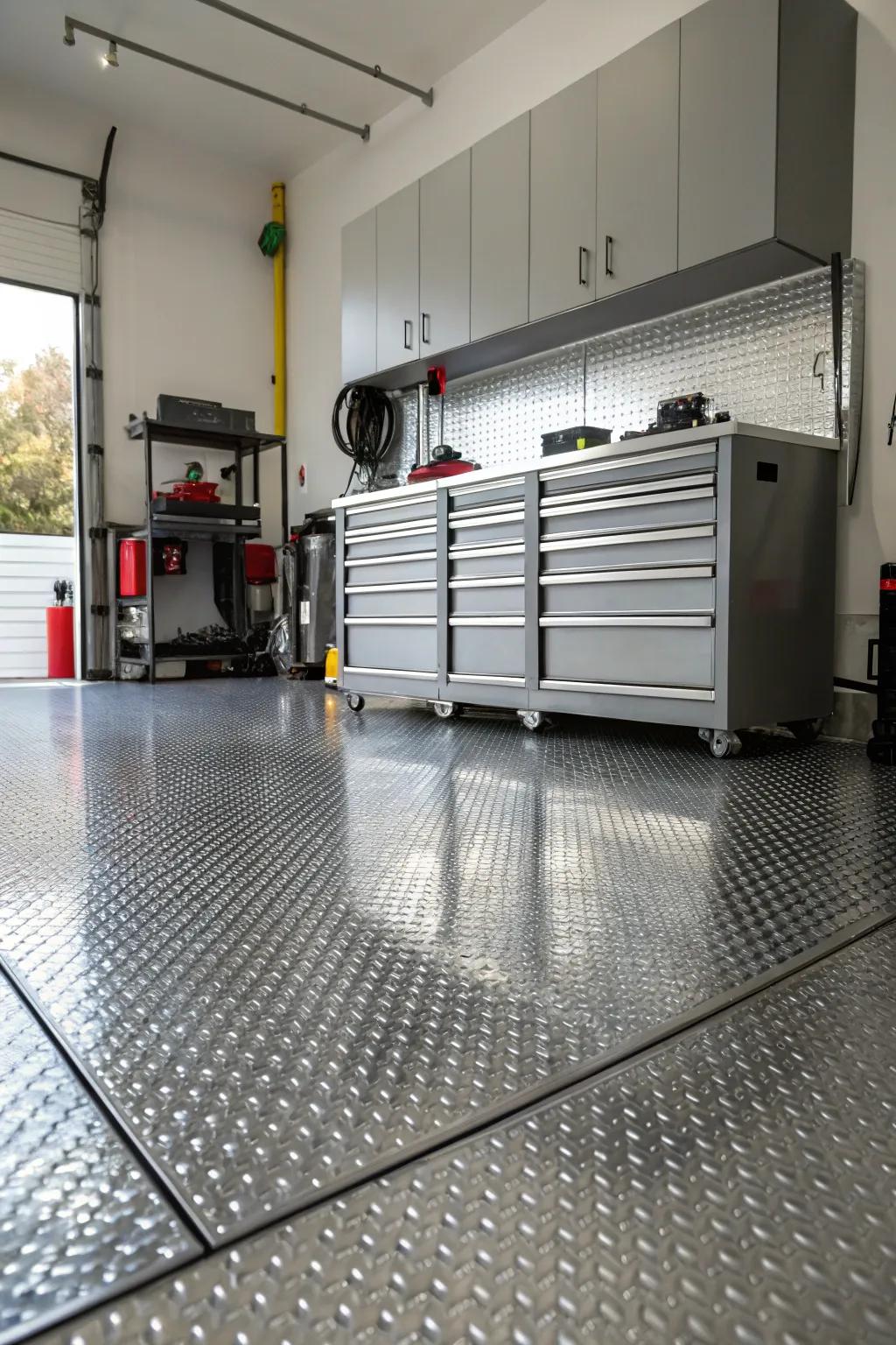 Establish an industrial atmosphere through diamond plate blocks.