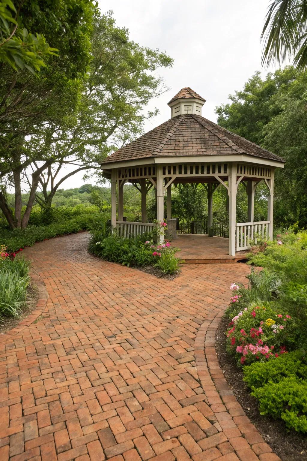 Embrace countryside charm through brick paver flooring.