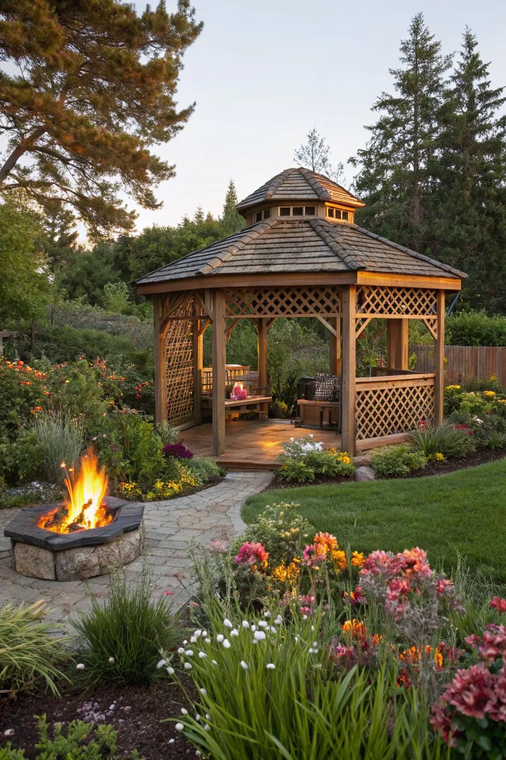 Integrate your pergola into a rich garden context.