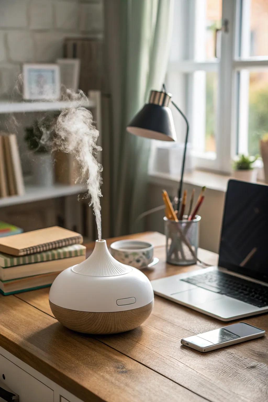 Cultivating a serene ambiance through an essence dispersal device.