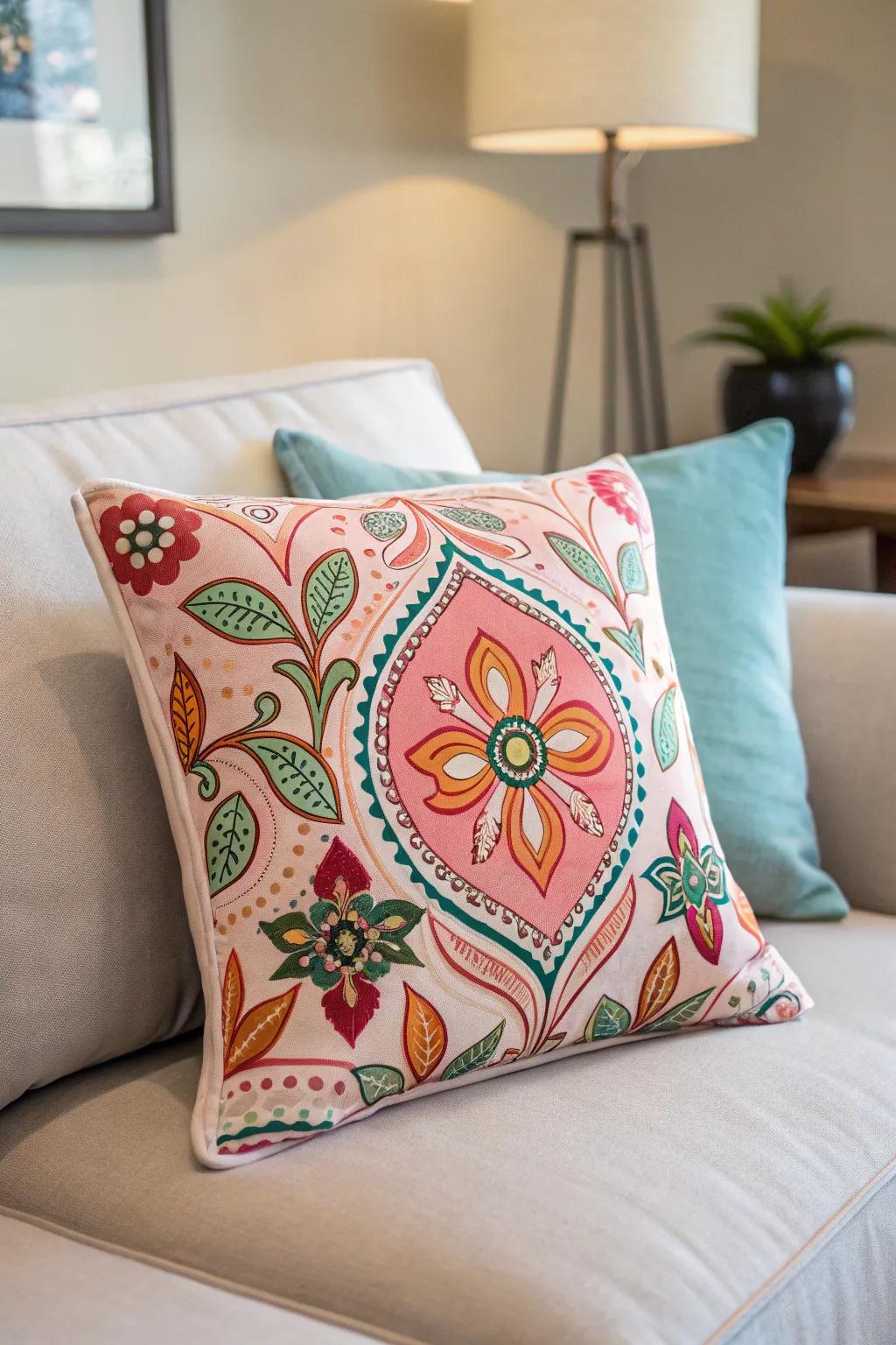 Any living area will be brightened by an ornamental soft cushion.