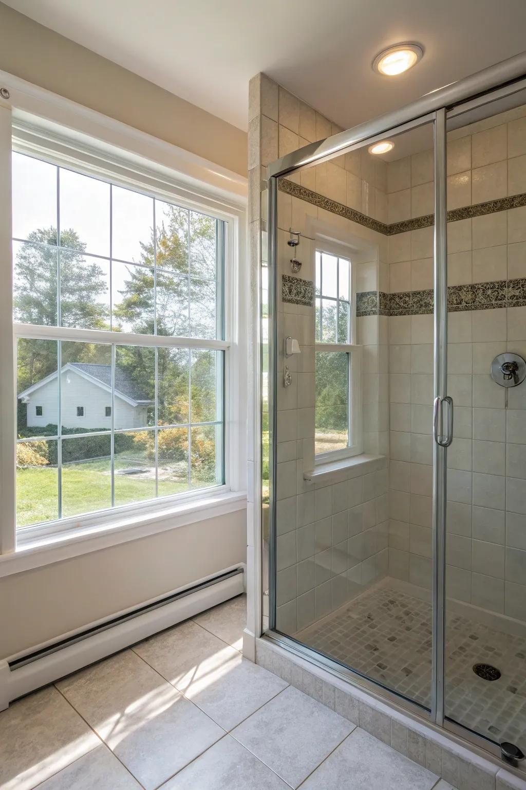 The radiance of natural light elevates shower experiences.