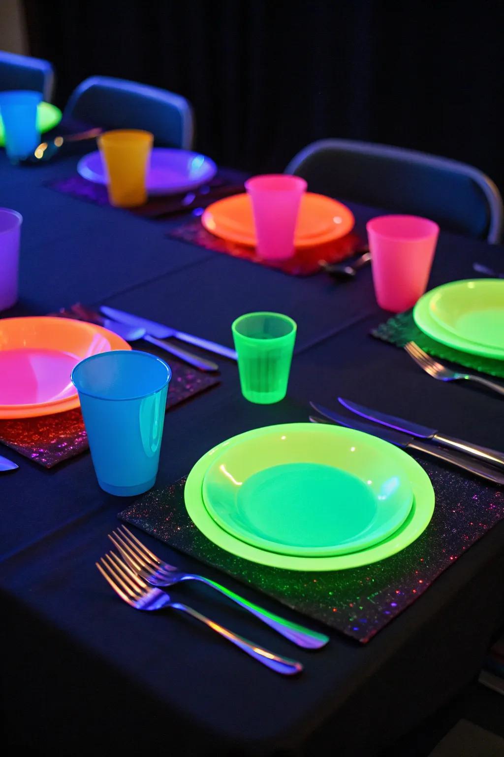 Bright dinnerware completes the shining motif with panache.