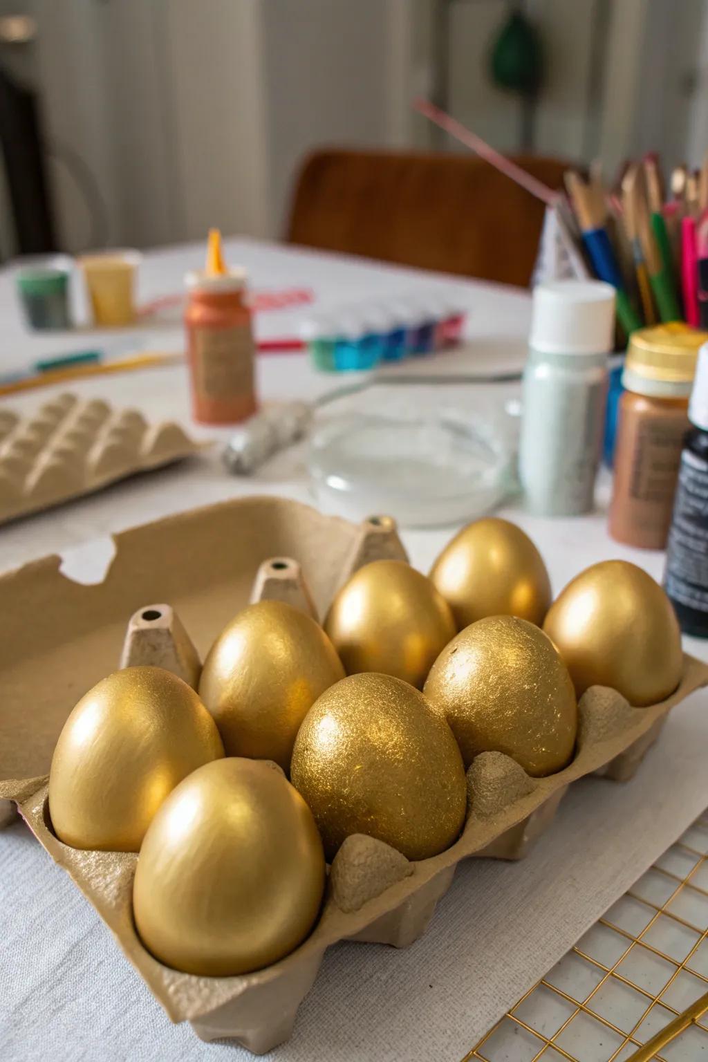 Fashion your unique golden eggs using simple materials for a personalized flourish.
