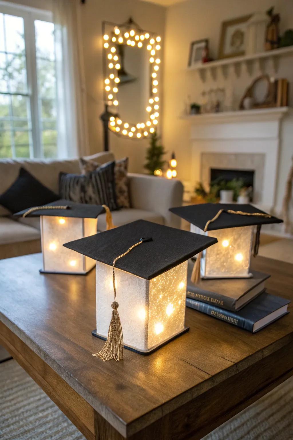 Graduation beret glows bringing light to the celebration.