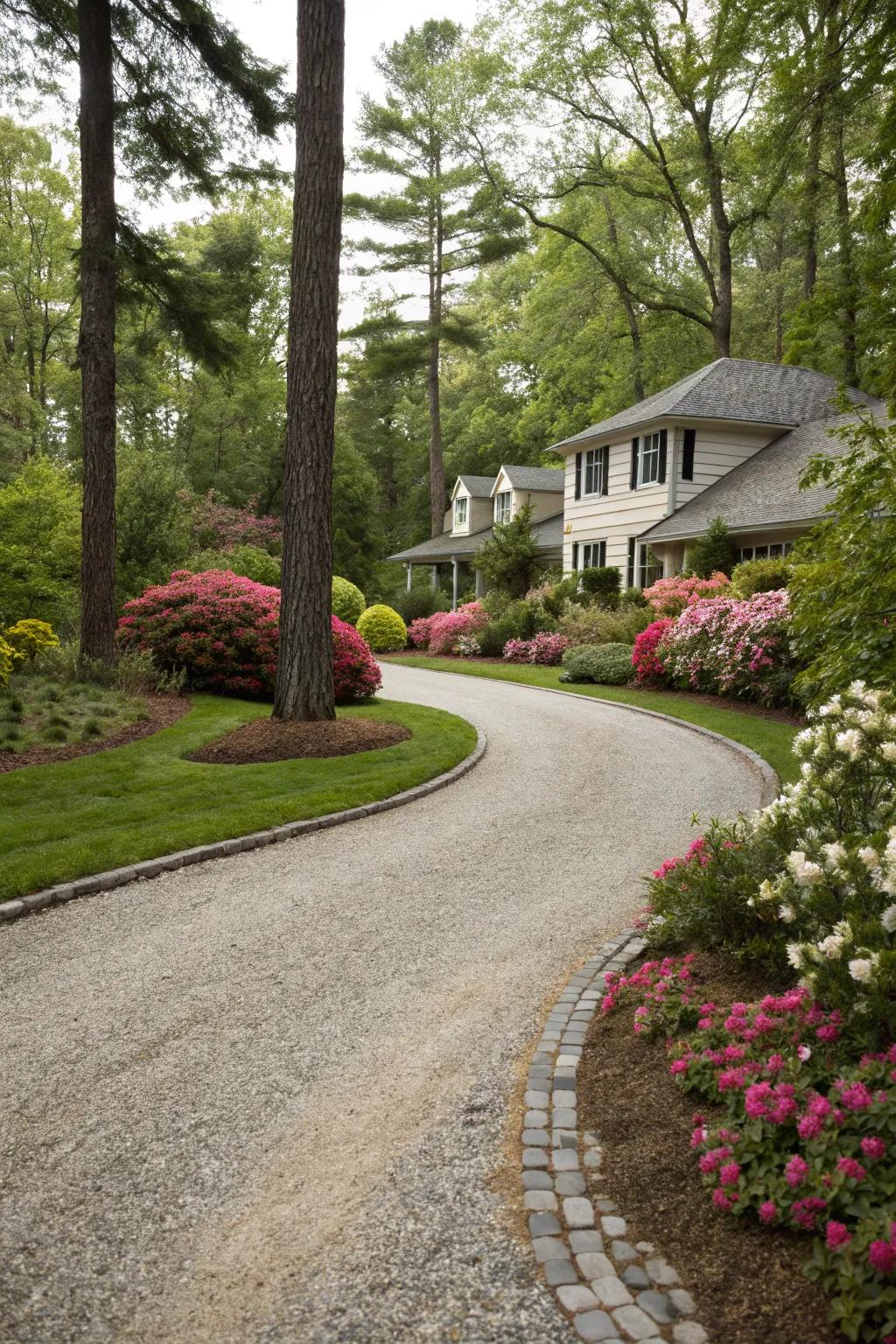 Curved outlines craft a flowing and harmonious driveway aesthetic.