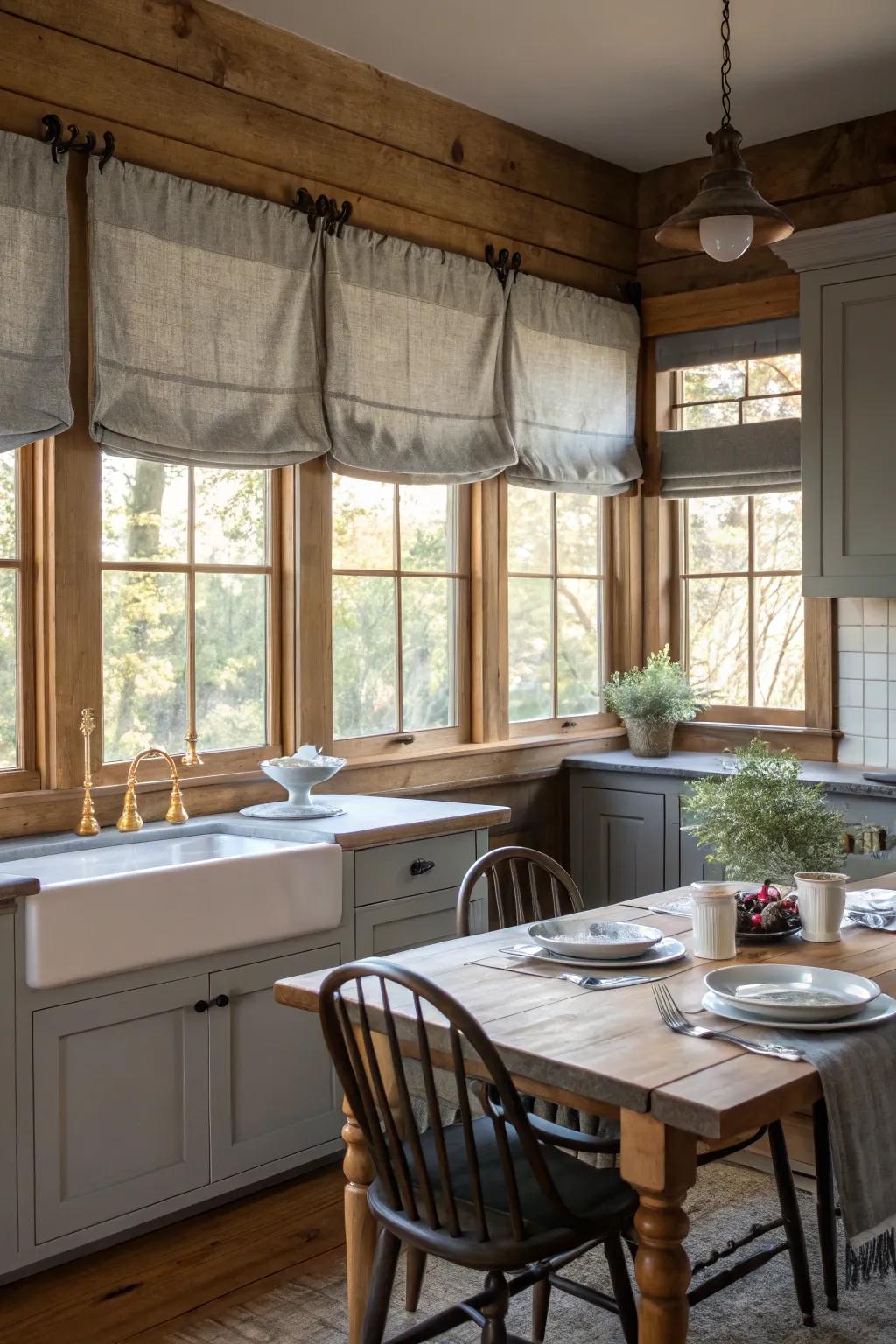Ash toppers inject sophisticated structural interest to your cooking space's windows.