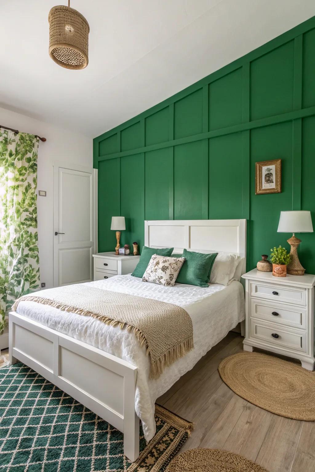 A bold green emphasized wall introduces a sense of drama and depth.