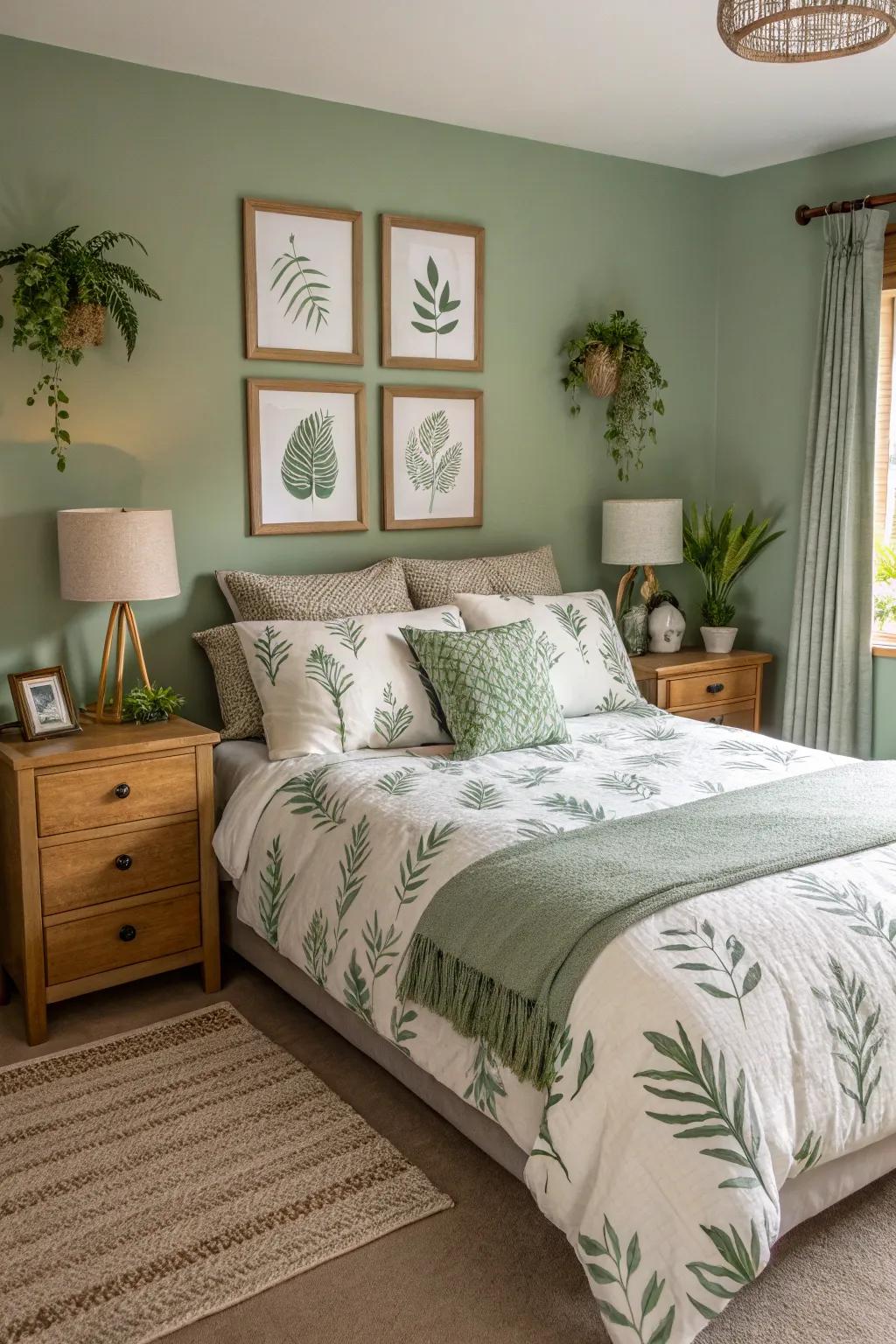 Sage green brings peace to your bedroom haven.