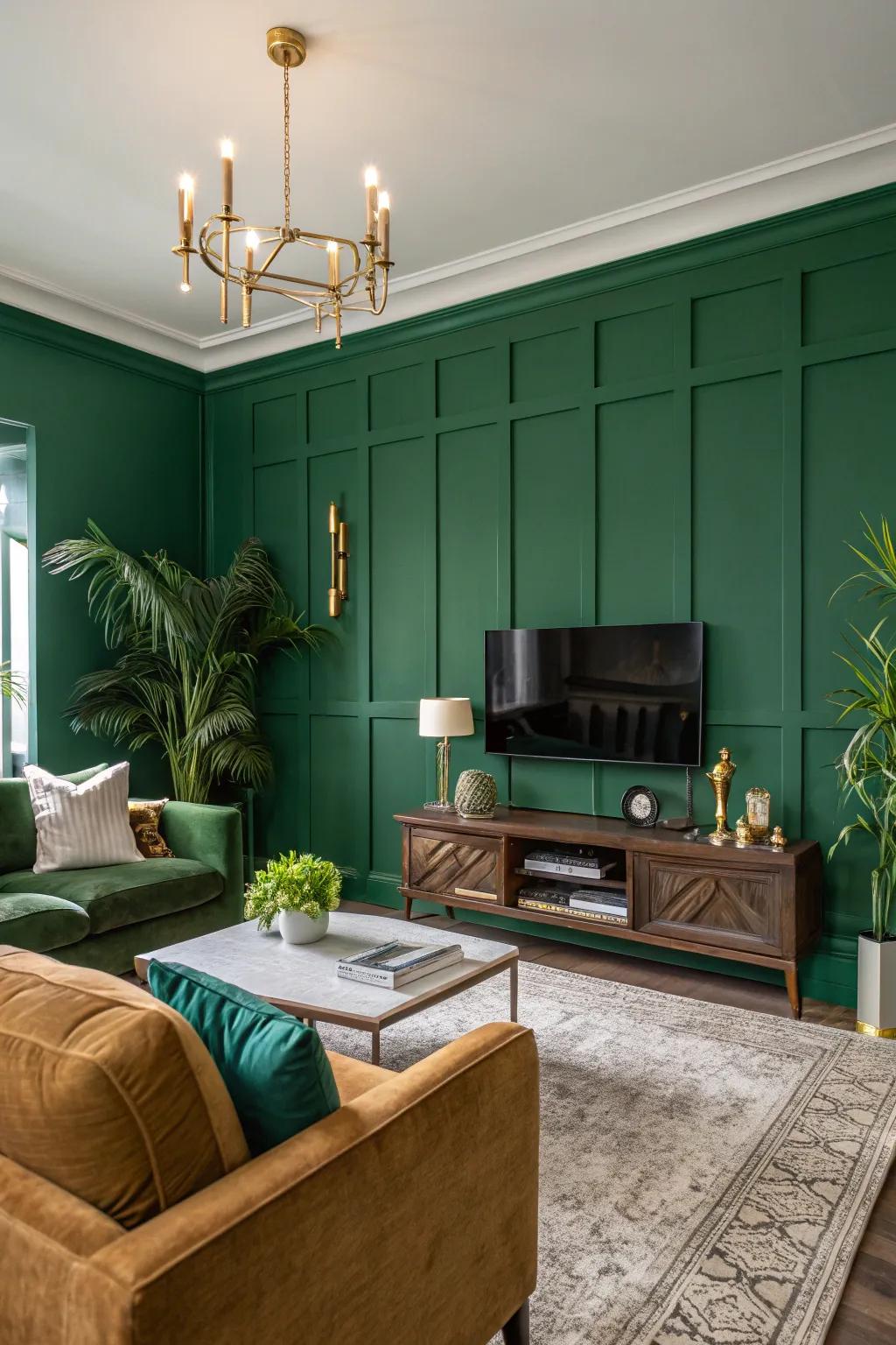 A vibrant verdant highlighted wall delivers drama and intrigue.