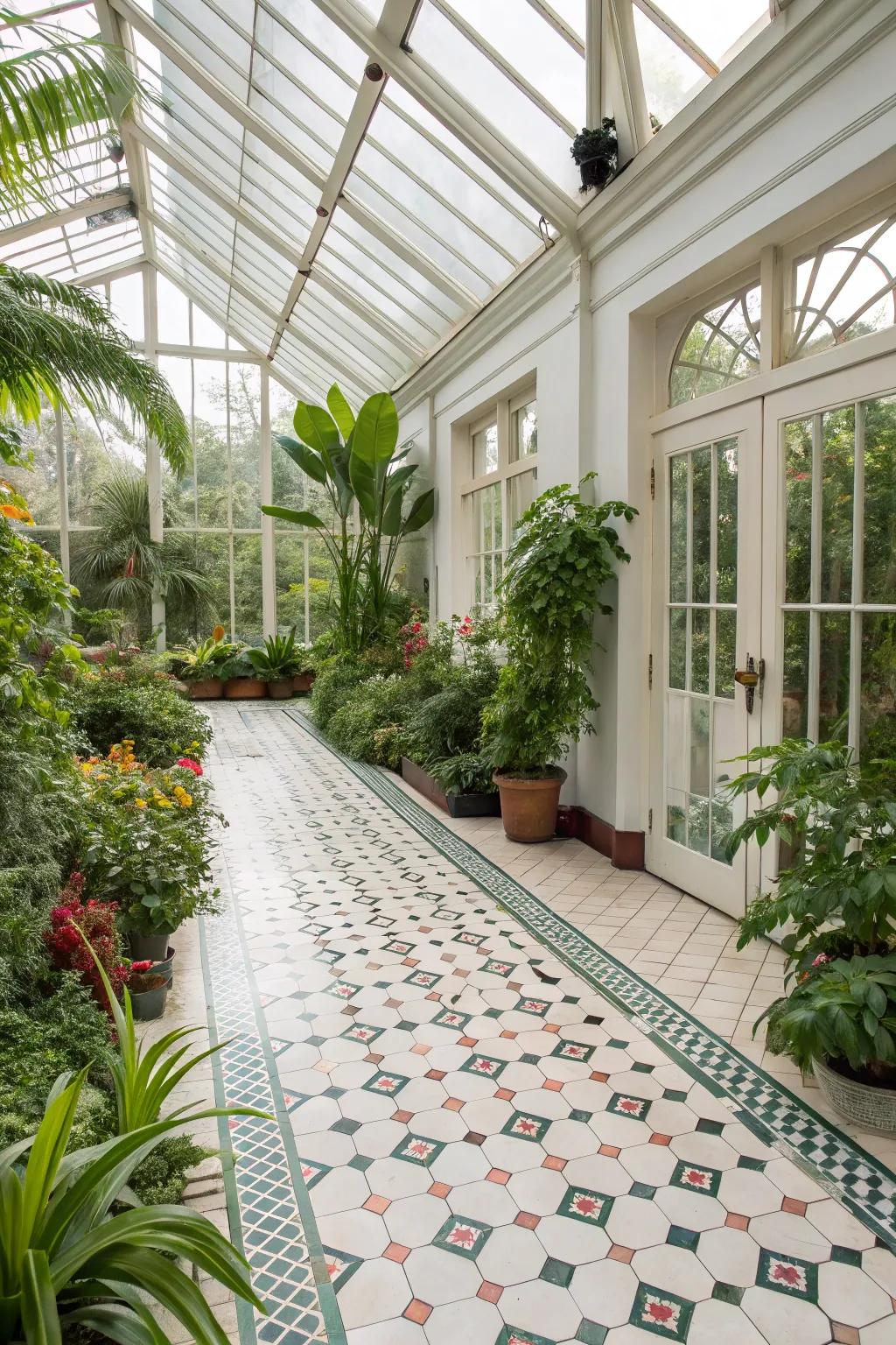 Tiled floors introduce a contemporary element and are simple to maintain.